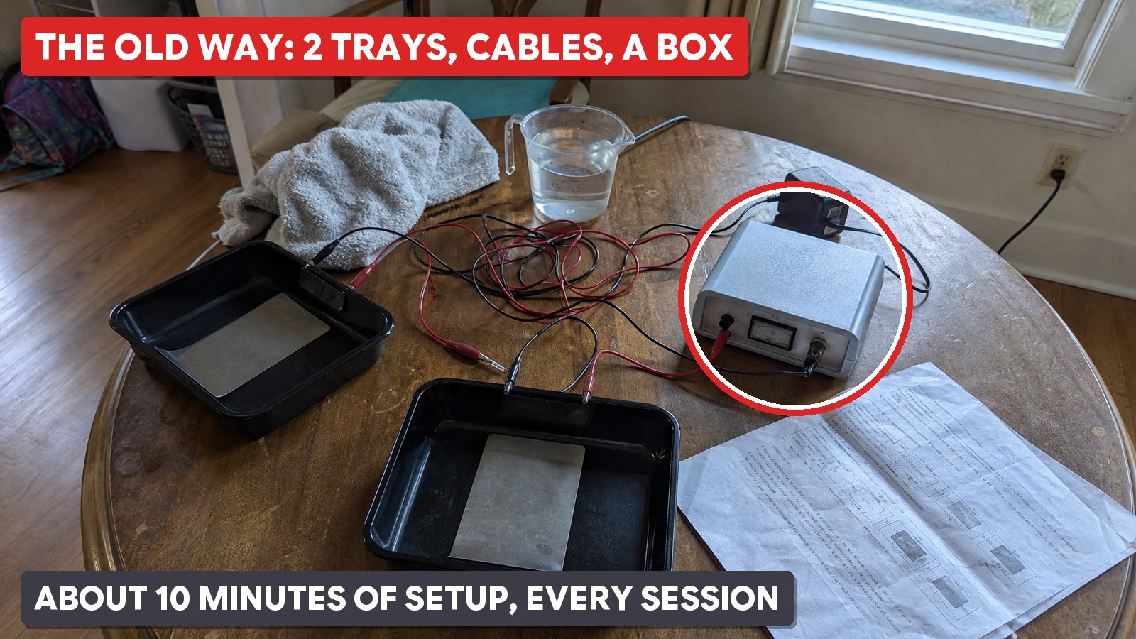The old way: 2 trays, cables and a box