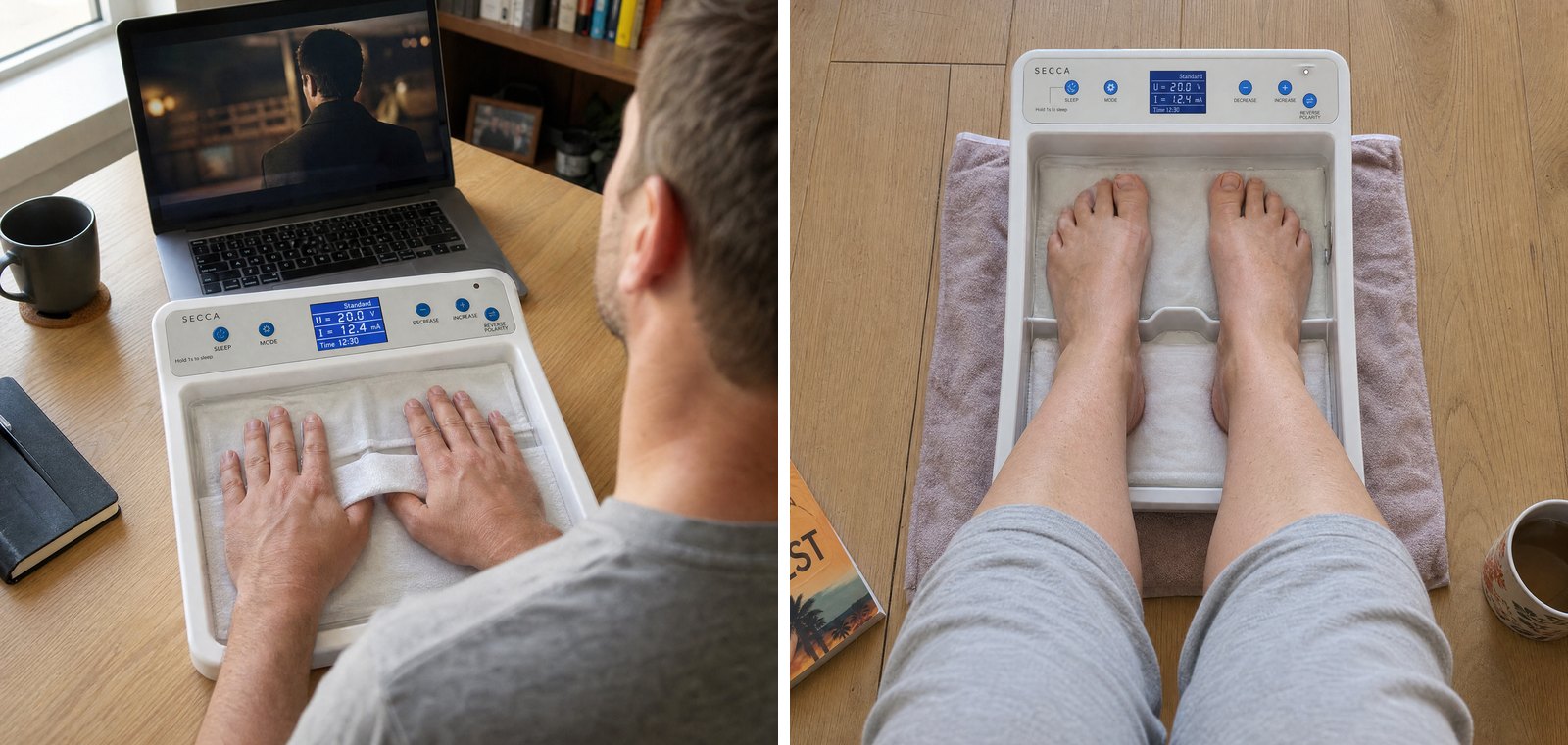 At the desk and for feet