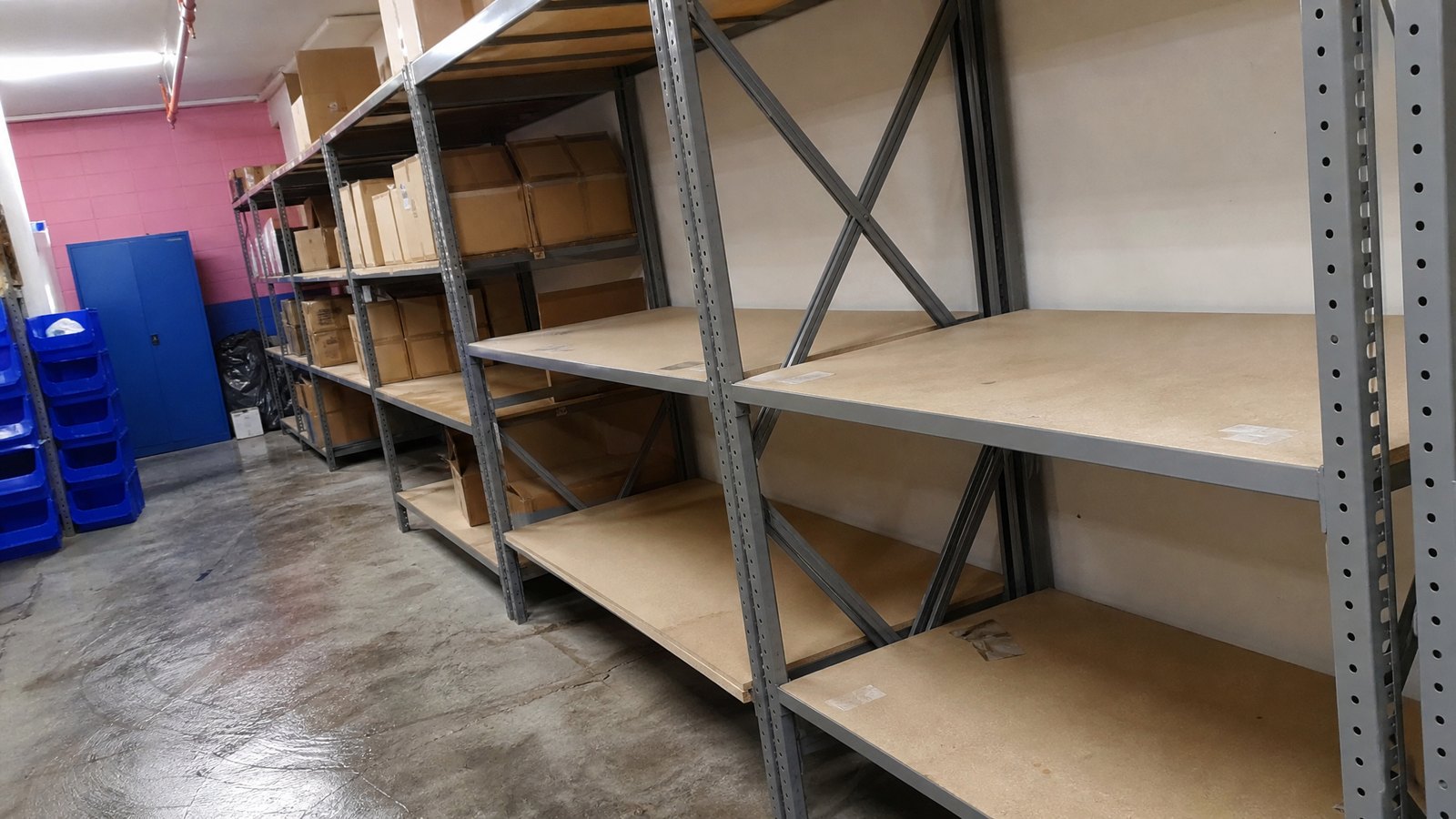 Almost empty shelves in our warehouse