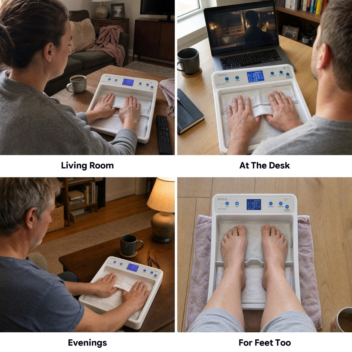 Secca One at home: on the couch, at the desk, in the evening and for feet