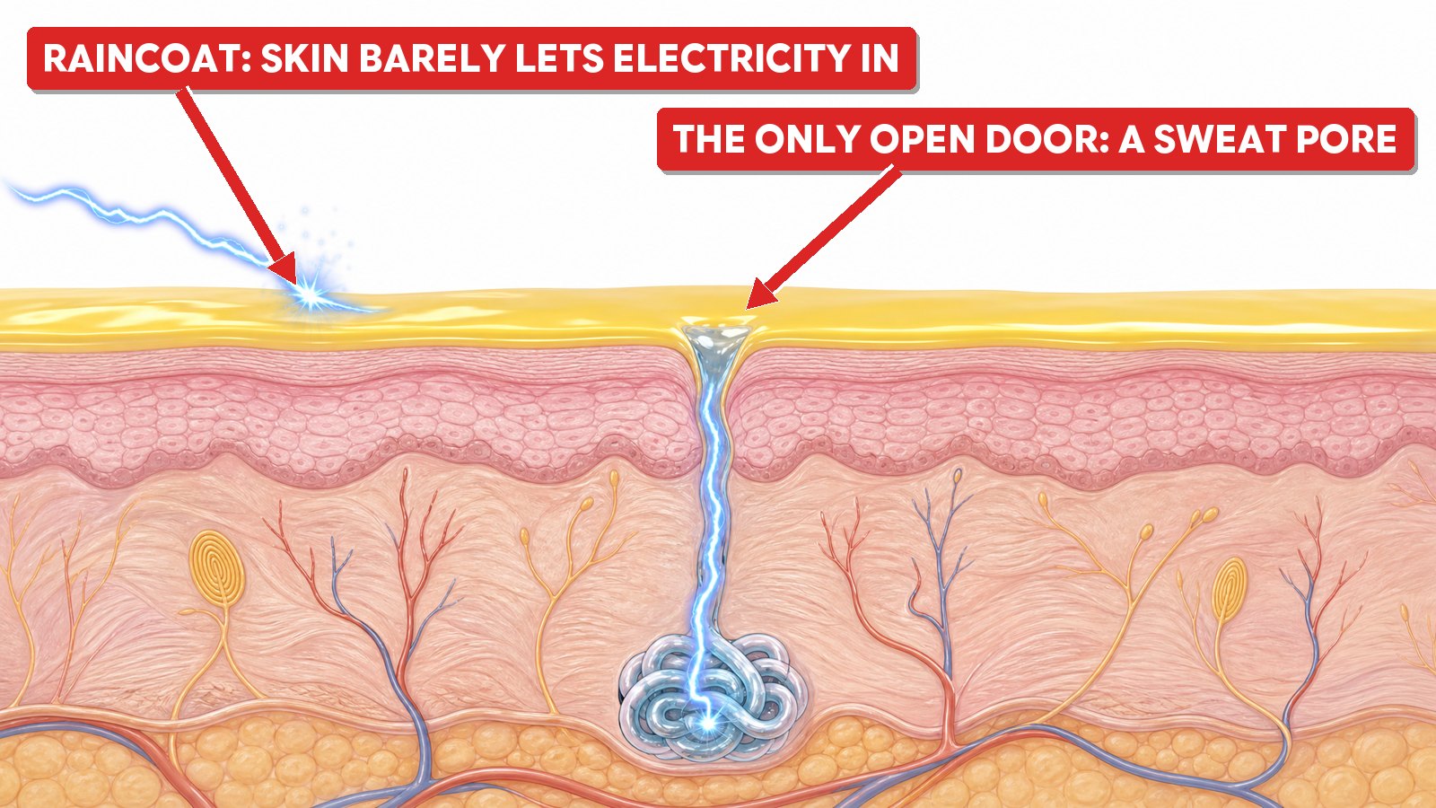 The skin is a raincoat, the pore is the only open door